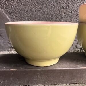 Set of 3 GMT Co. Stomeware Bowls.  Perfect Yellow &  Desert Pink.  Sweet!